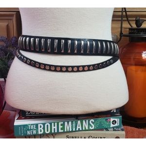 Black Leather Silver Bar & Studded Wrap Belt  S
